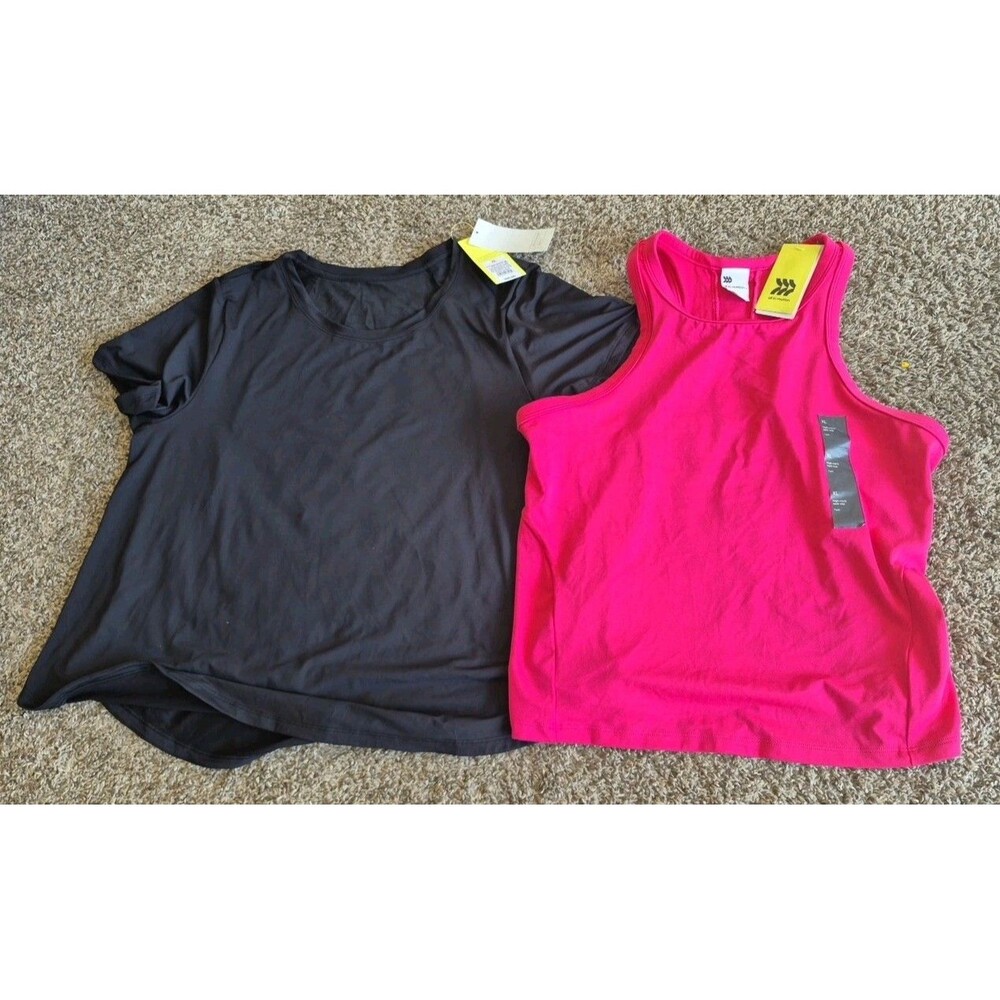 NWT All In Motion Women's XL Activewear Set: Black T-Shirt & Pink Tank Top